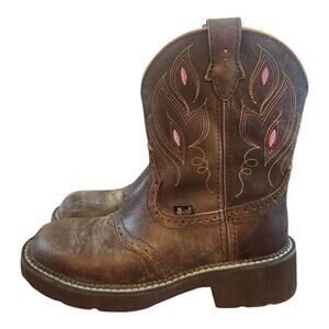 Justin Boots sz 6.5B Leather brown pink GY9526 cowgirl round toe Western